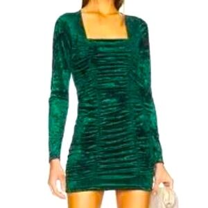 Steve Madden Selena Square Neck Ruched Velvet Mini Dress in Pine Green size XS